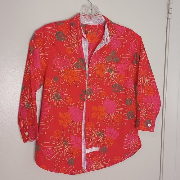 DMO Baby Red Tropical Floral Boys Button Front Shirt - Picture 1 of 9